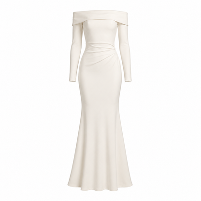 SHEIN Women’s Ivory Off Shoulder Mermaid Dress – Long Sleeve Elegant Maxi Dress, SHEIN Fast Delivery in 5 Days