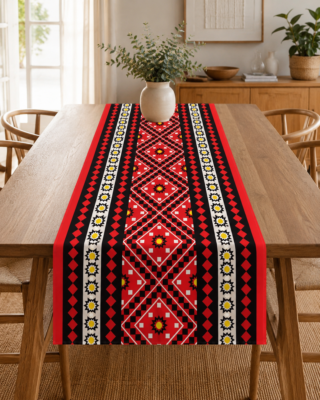 Bohemian Red Black Geometric Table Cover 90 x 140 cm