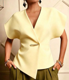 SHEIN Women’s Light Yellow Asymmetric Wrap Blouse