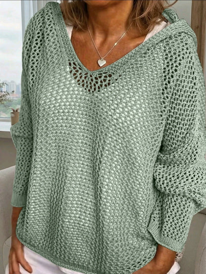 Mint Green Open Knit Crochet Sweater Top for Women