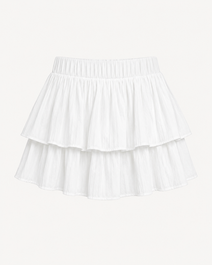 Women’s White Layered Pleated Mini Skirt