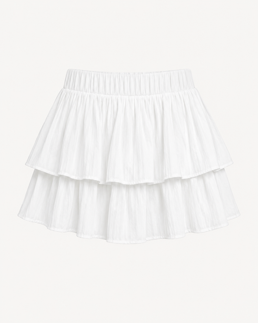 Women’s White Layered Pleated Mini Skirt