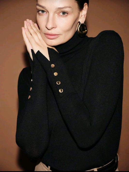 Black Turtleneck Long Sleeve Top â€“ Elegant Women Basic Winter Blouse