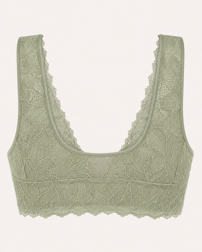 Sage Green Floral Lace Wireless Bra for Women – Full Coverage Comfort Bra – Soft Support – Shein Style Everyday Lingerie