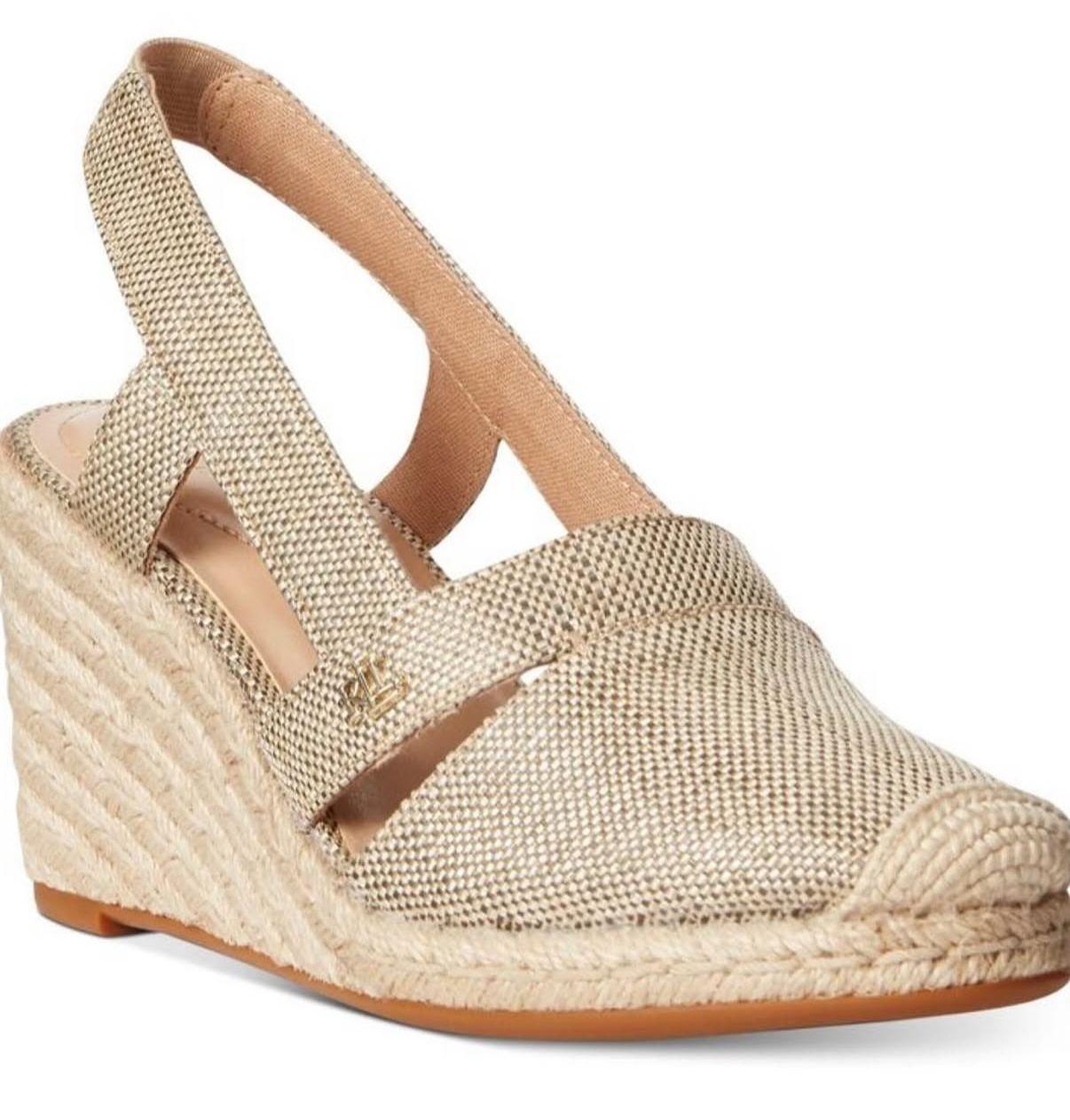 Original Ralph Lauren Women’s Beige Espadrille Wedge Sandals – Slingback Woven Summer Shoes from UAE