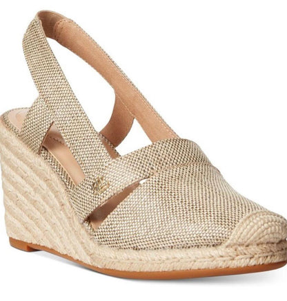Original Ralph Lauren Women’s Beige Espadrille Wedge Sandals – Slingback Woven Summer Shoes from UAE