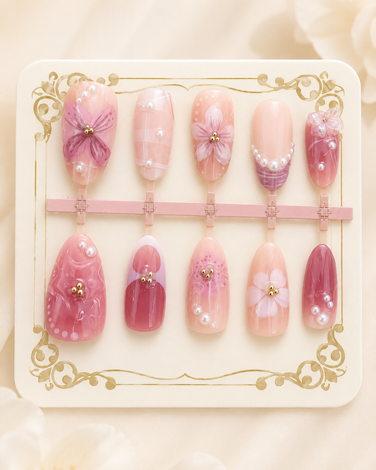 Luxury 3D Floral Press-On Nails Set