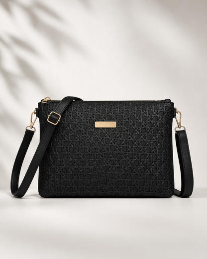 SHEIN Women Black Textured Crossbody Wristlet Bag