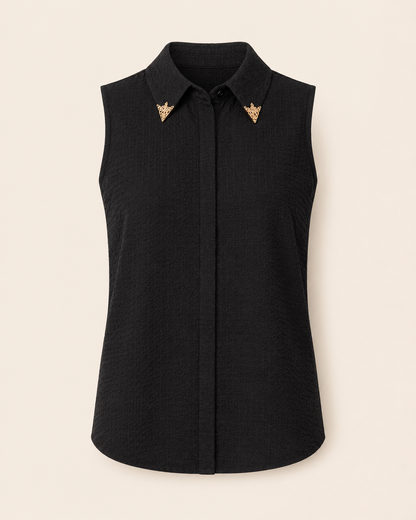 Black Sleeveless Textured Button Shirt – SHEIN Fast Delivery in 5 Days