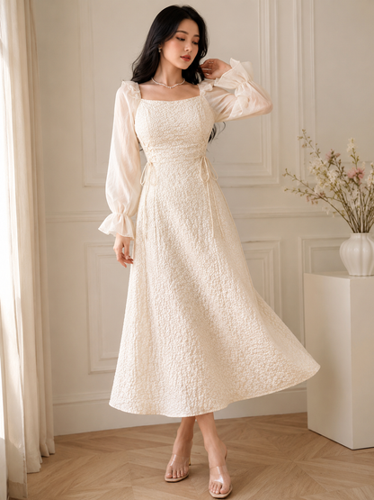 Feyla Women’s Cream Floral Square-Neck Midi Dress