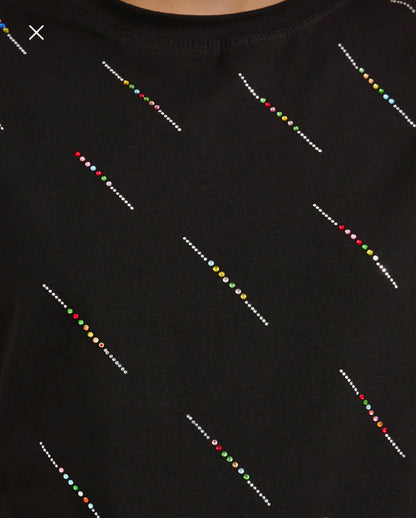 SHEIN Fast Delivery in 5 Days Black Diagonal Dotted Print T-Shirt