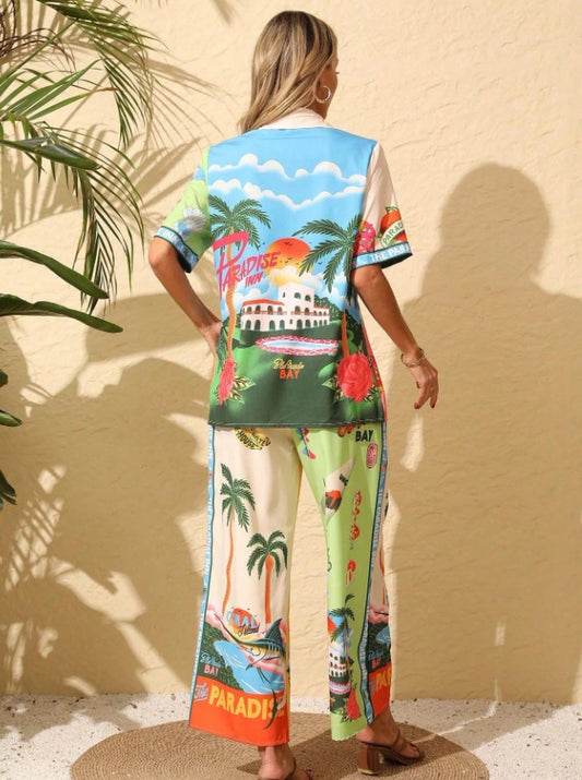 SHEIN Tropical Print Two-Piece Summer Set - SHEIN Fast Delivery in 5 Days