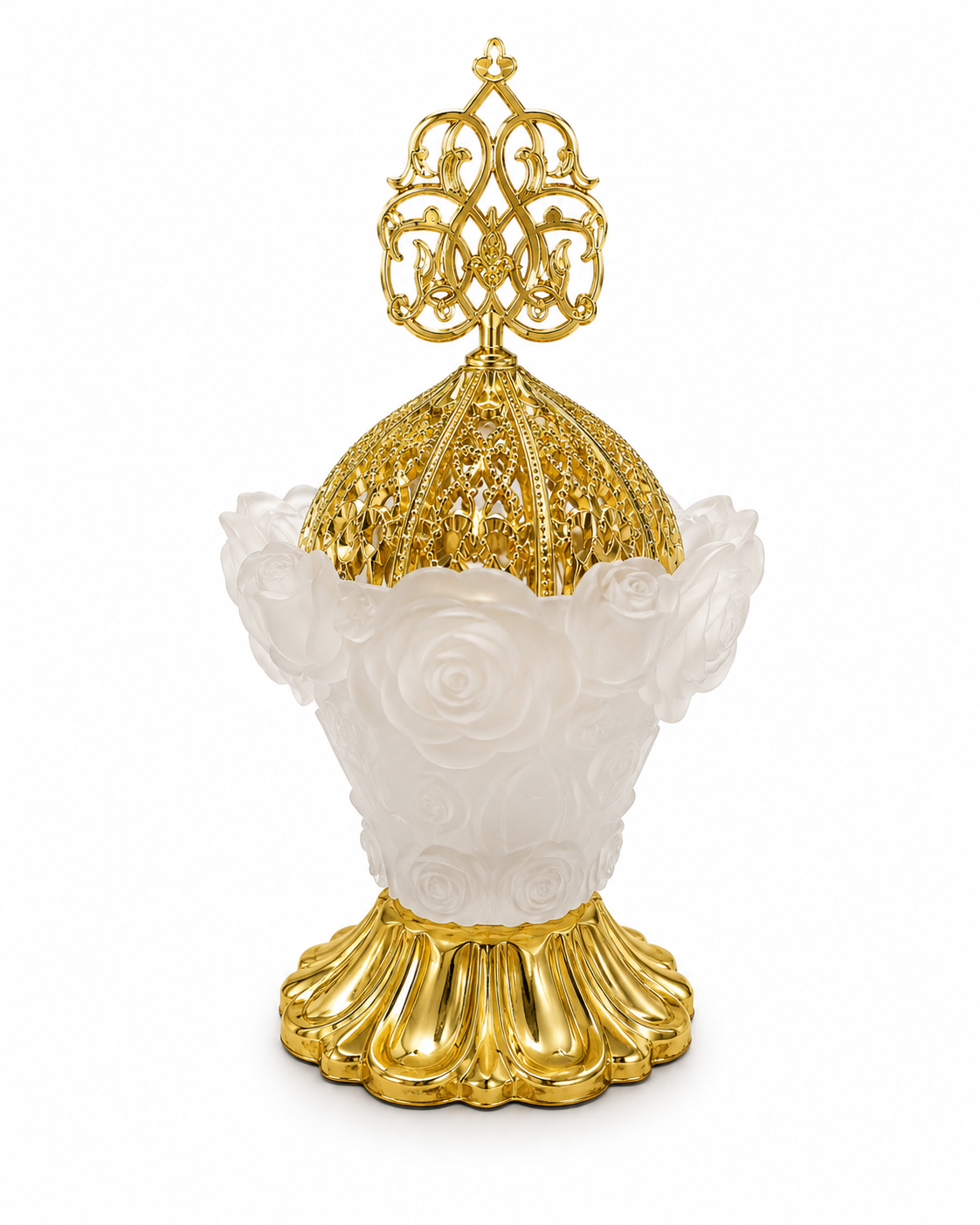 White Floral Gold Metal Incense Burner