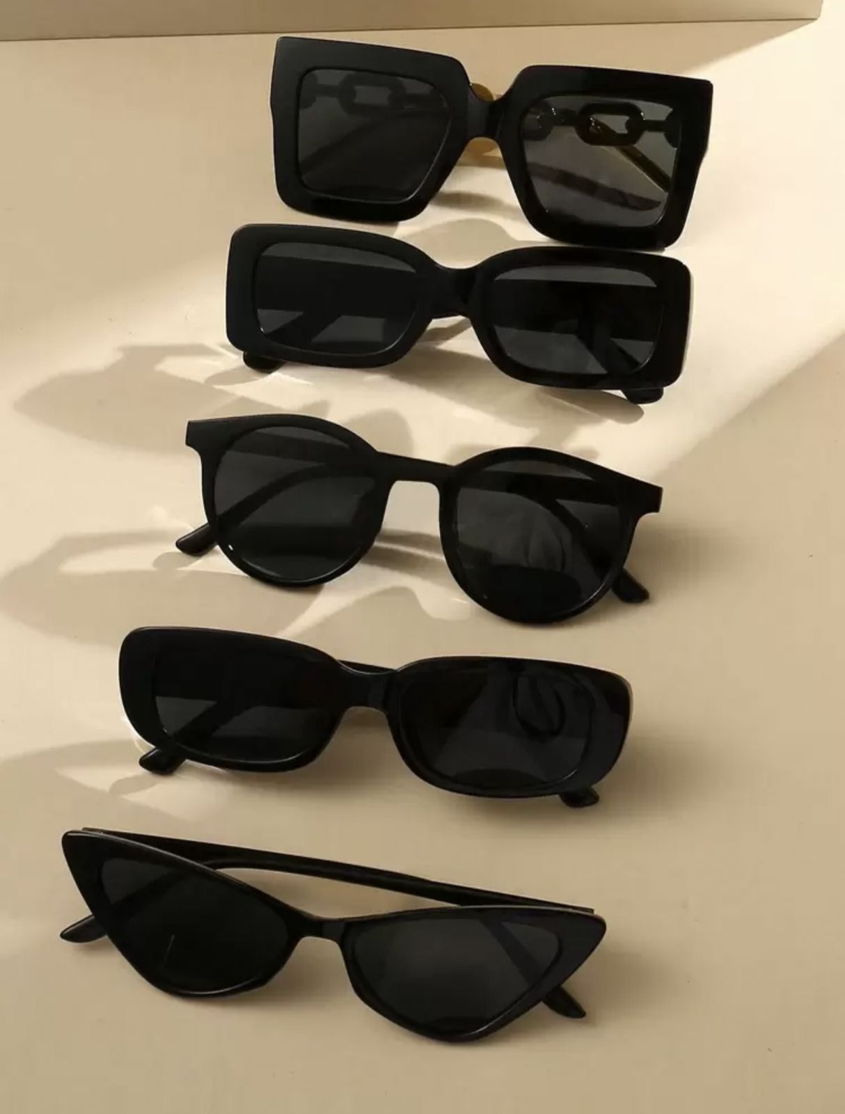 Black Fashion Sunglasses Collection for Women, Mixed Rectangle Cat Eye and Square Frame Styles