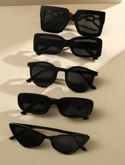 Black Fashion Sunglasses Collection for Women, Mixed Rectangle Cat Eye and Square Frame Styles