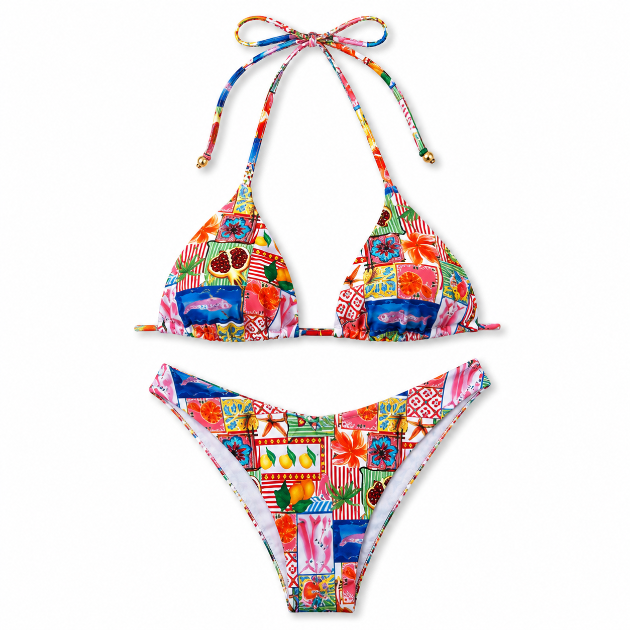 Multicolor Printed Triangle Bikini Set