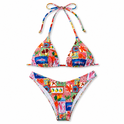 Multicolor Printed Triangle Bikini Set