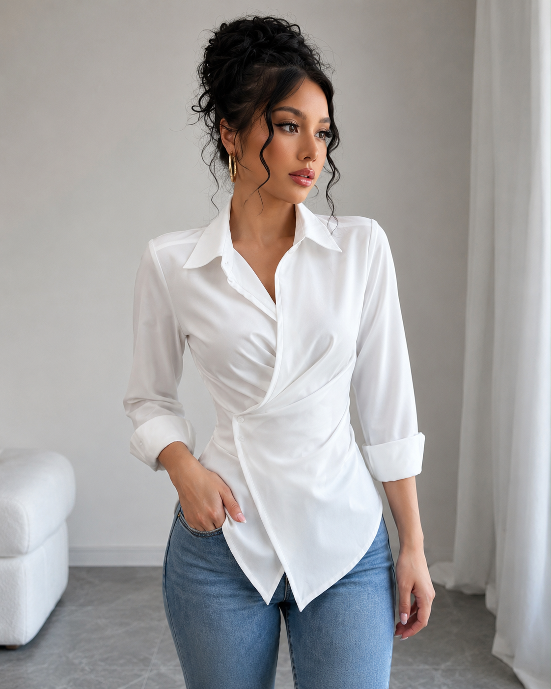White Asymmetrical Wrap Collar Blouse – SHEIN Fast Delivery in 5 Days
