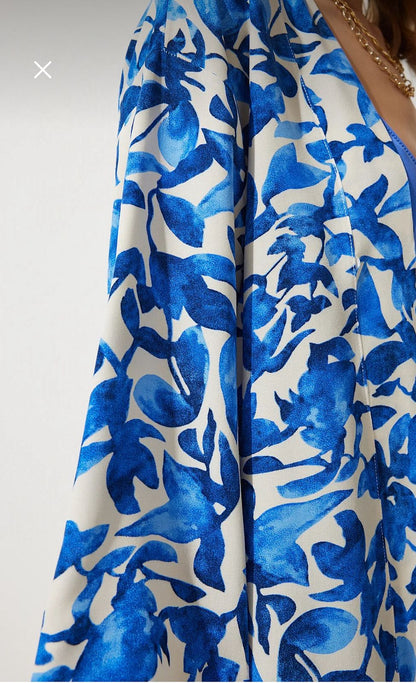 Women’s Blue Floral Open Front Kimono – Trendyol Lightweight Long Sleeve Cardigan