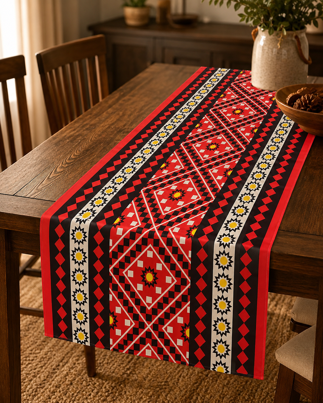Bohemian Red Black Geometric Table Cover 90 x 140 cm