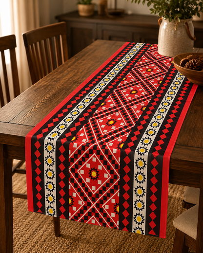 Bohemian Red Black Geometric Table Cover 90 x 140 cm