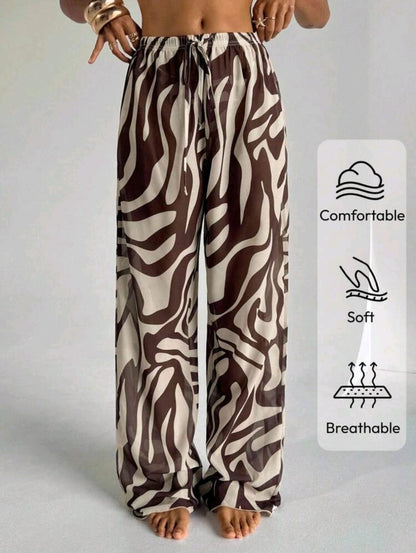SHEIN Women Brown Abstract Wide Leg Pants