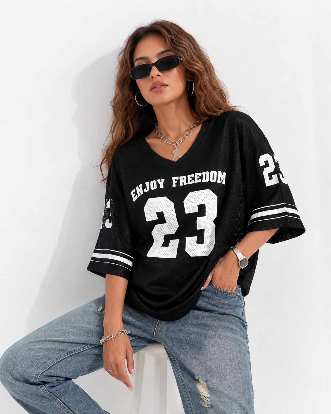 Women’s Black Oversized Jersey T-Shirt - SHEIN Fast Delivery in 5 Days