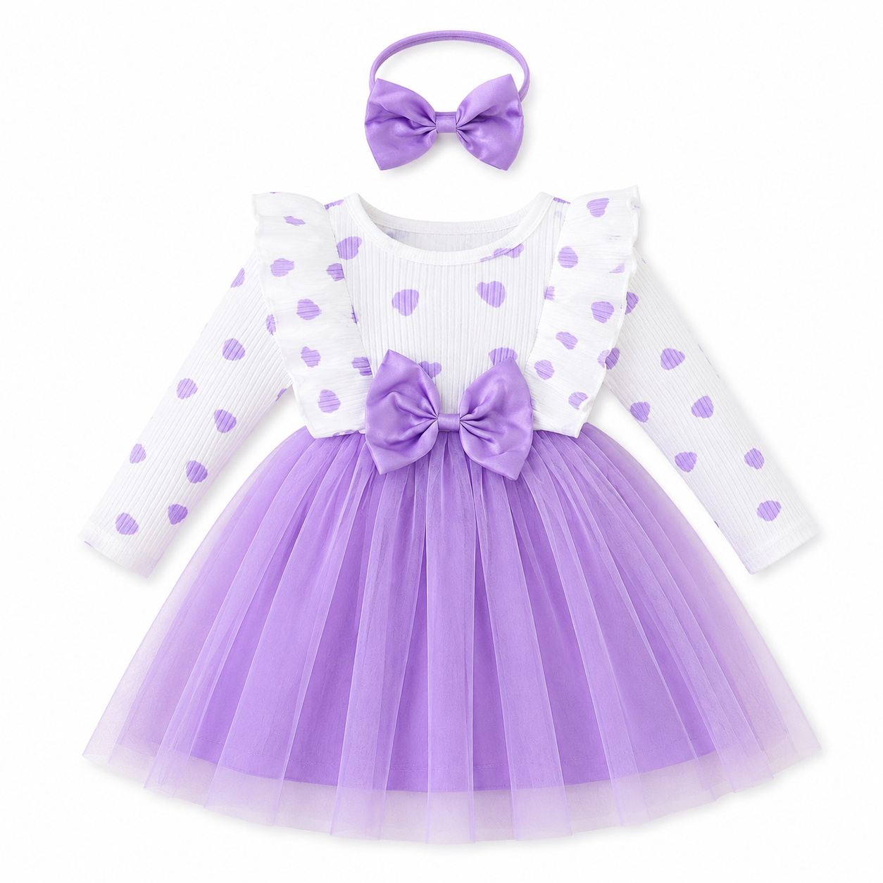 Baby Girls Lavender Tulle Dress with Bow and Matching Headband