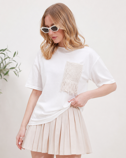 Women’s White Oversized T-Shirt with Knitted Pocket - SHEIN Fast Delivery in 5 Days