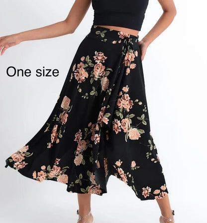 Women’s Trendyol Black Floral Wrap Skirt – Stretch Crepe Style One Size Midi Skirt