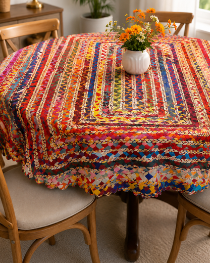 Bohemian Round Multicolor Braided Table Cover 152 cm