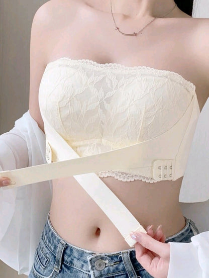 Women’s White Lace Bralette Top – Adjustable Strap Corset Style Crop Top