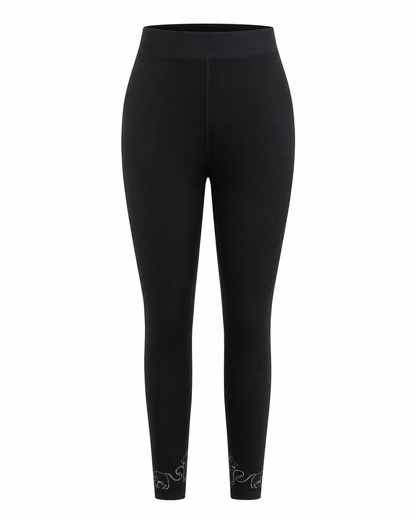 Women’s Black Fleece Lined Leggings with Decorative Ankle Detail