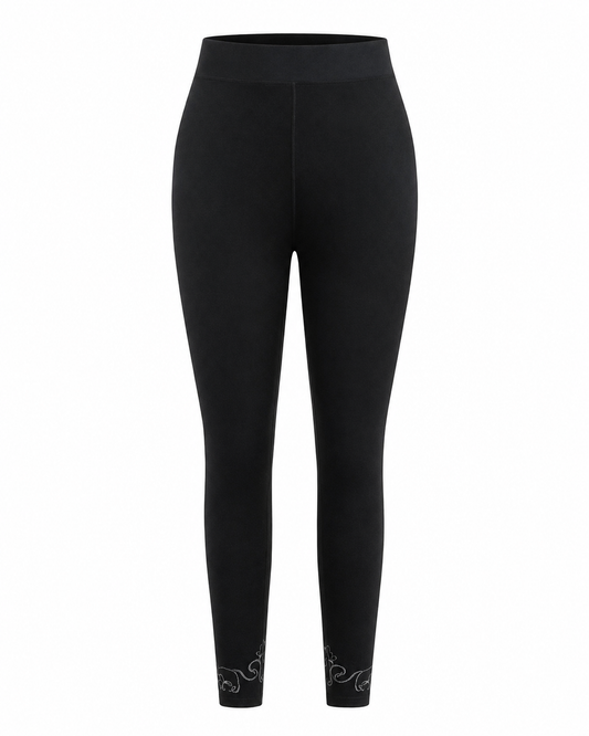 Women’s Black Fleece Lined Leggings with Decorative Ankle Detail