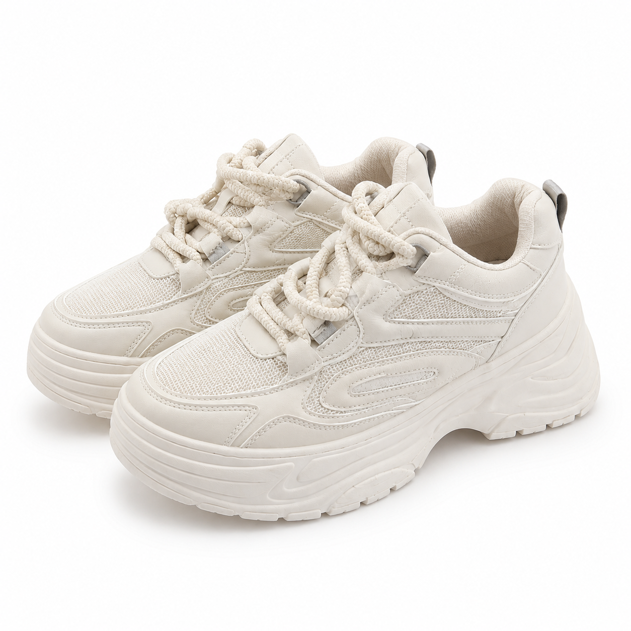 SHEIN Women’s White Chunky Sneakers – Lace Up Casual Sports Shoes, SHEIN Fast Delivery in 5 Days