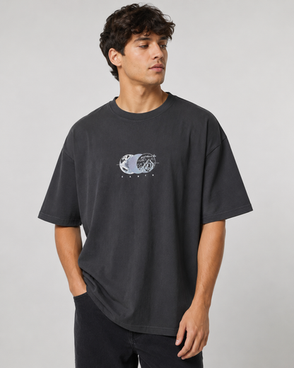 Men’s Black Earth Graphic Cotton T-Shirt, Oversized Short Sleeve Casual Top