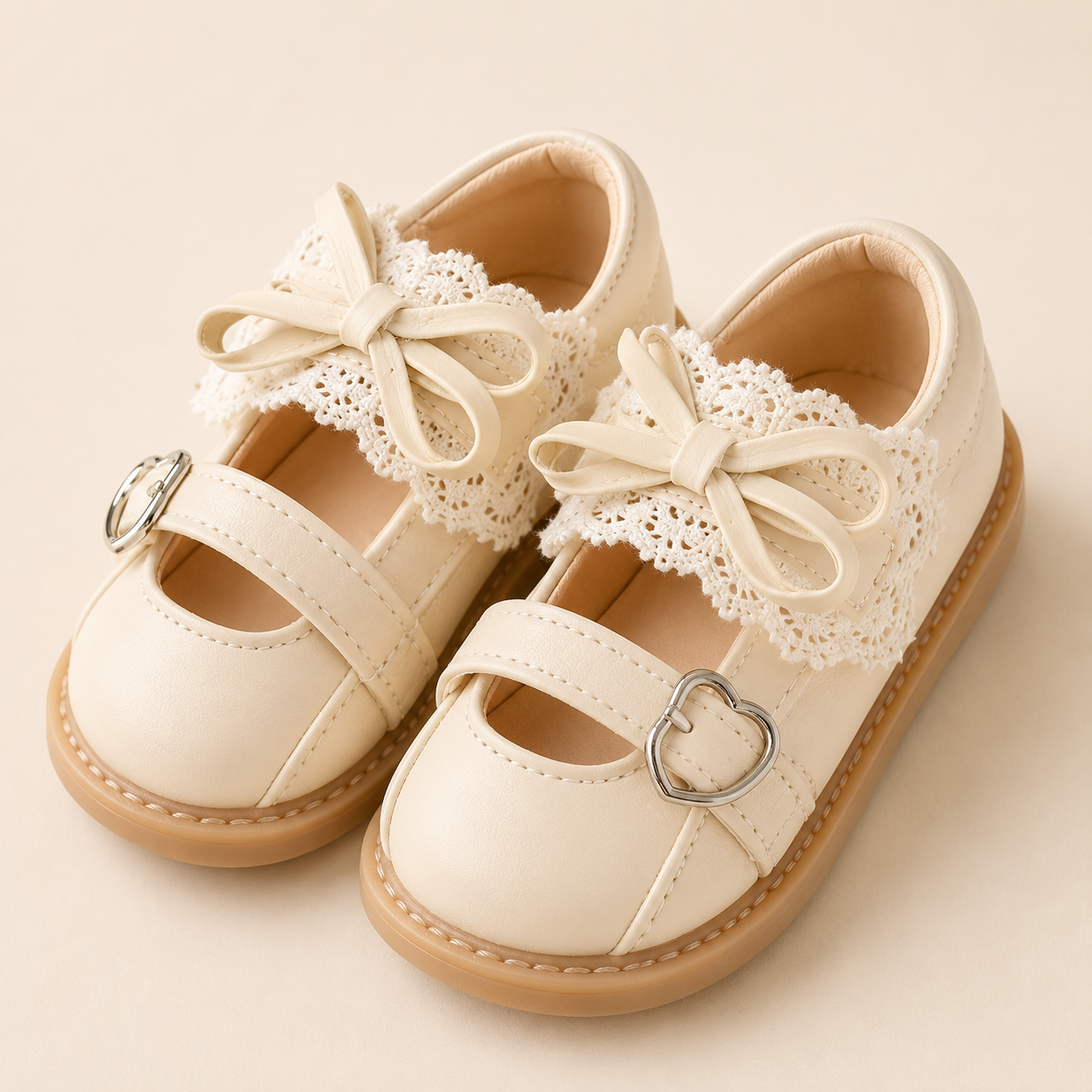 Girls Cream Bow Mary Jane Shoes