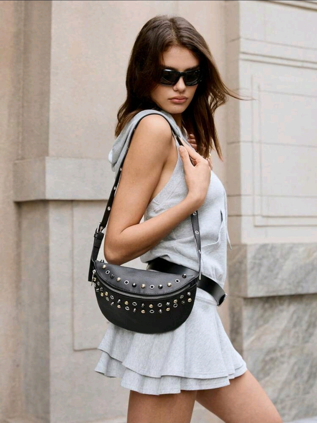 SHEIN Fast Delivery Women’s Black Studded Waist Bag