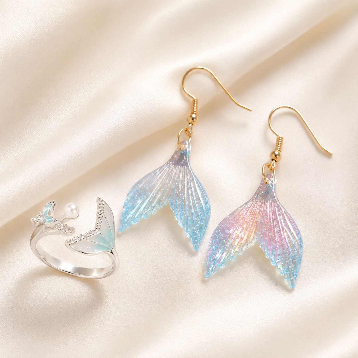 Mermaid Tail Jewelry Set – Earrings & Rings, SHEIN Fast Delivery in 5 Days
