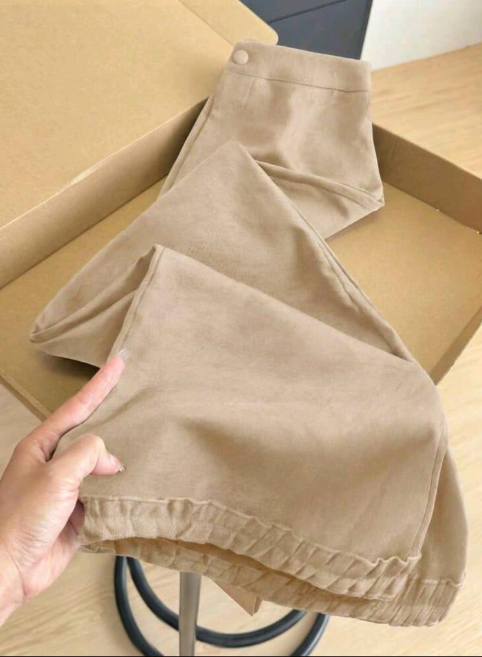 SHEIN Fast Delivery Beige Wide Leg Pants with Ruffle Hem