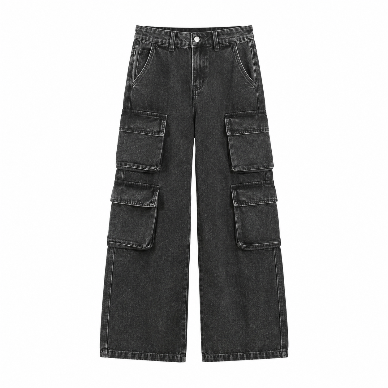 SHEIN Girls Black Wide Leg Cargo Jeans – Washed Denim Multi Pocket Pants, SHEIN Fast Delivery in 5 Days