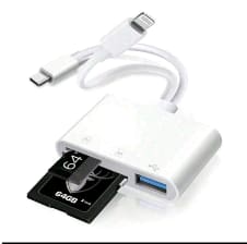 قارئ بطاقات 3 في 1 لايتنينج OTG - قارئ بطاقات ذاكرة USB وSD/TF لهواتف آيفون وآيباد - أبيض