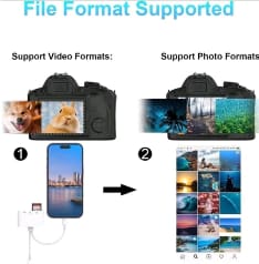 قارئ بطاقات 3 في 1 لايتنينج OTG - قارئ بطاقات ذاكرة USB وSD/TF لهواتف آيفون وآيباد - أبيض