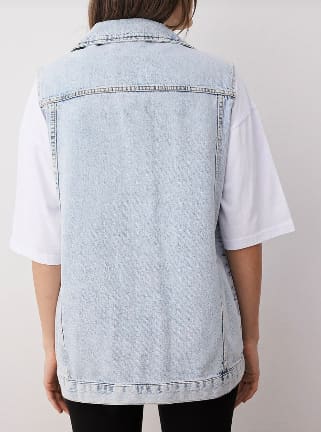 Light Wash Longline Sleeveless Denim Vest – Women’s Casual Button Front Layering Jacket