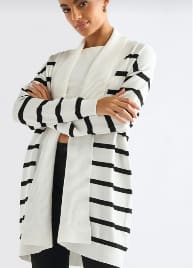 Striped Open Front Long Knit Cardigan – Women’s Soft Casual Layering Cardigan
