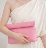 Woven Texture Oversized Clutch Bag – Pink Foldover Handbag – Soft Statement Pouch – Chic Minimal Evening Style