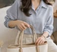 Embossed Pattern Large Tote Bag – Cream & Beige Shoulder Handbag – Everyday Carryall – Minimal Chic Style