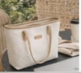 Embossed Pattern Large Tote Bag – Cream & Beige Shoulder Handbag – Everyday Carryall – Minimal Chic Style