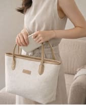 Embossed Pattern Large Tote Bag – Cream & Beige Shoulder Handbag – Everyday Carryall – Minimal Chic Style