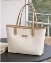 Embossed Pattern Large Tote Bag – Cream & Beige Shoulder Handbag – Everyday Carryall – Minimal Chic Style
